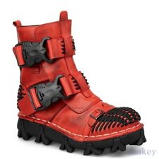 Men Cow Leather Buckle Strap Punk Rock Shoes Motorcycle Combat Ankle Boots Shoes