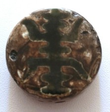 RARE VINTAGE TIBETAN DZI AGATE "LONGEVITY" ROUND DISK BEAD (AMULET/PENDAN