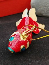 Chinese cloisonne enamel articulated Koi Fish LARGE Vintage style boxed pendant