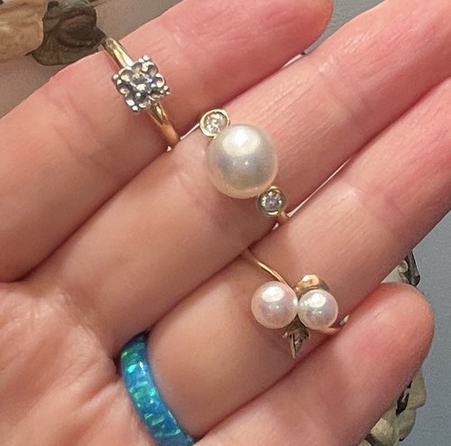 Lot gold rings mikimoto - gold, rings,
