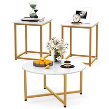 Set of 3 Modern Coffee Table Set Round Coffee Table and 2PCS Square End Tables