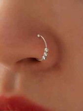 Ball Fake Nose Hoop Piercing 3 Ball Nose Ring Sterling Silver Small Nose Ring,