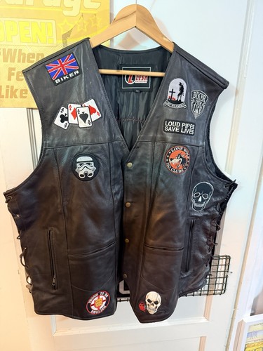 Motorcycle leather waistcoat - leather,