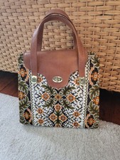 Vintage 1960s Floral Tapestry Carpet Bag Top Handle Handbag