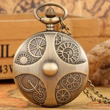 Classic Steampunk Analog Quartz Pocket Watch Full Hunter Pendant Necklace Chain
