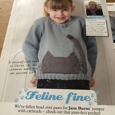 Feline Cat Motif Jumper Sweater Knitting Pattern, Children’s 1-11 Yrs DK, Pocket
