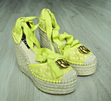 River Island Ladies Wedge Espadrille Leg-tie Sandals Neon Yellow Size 6 / 39