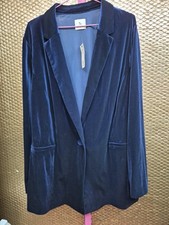 BNWT Tu Size 22 Navy Blue Velour Velvet Blazer Jacket (1225/252/v)