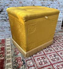 Vintage Genuine SHERBORNE Draylon Velvet Ottoman Sewing Box Footstool On Gliders
