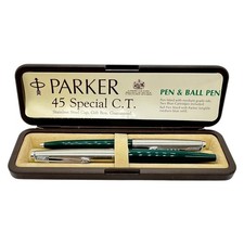 *** PARKER 45 SPECIAL C.T. PEN & BALLPOINT SET – GREEN/STEEL – BOXED ***