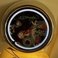 Ed Hardy Neon 14.5" Chrome Dragon Clock Rare