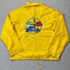 VINTAGE Coach Jacket Mens Large Yellow Hot Rod Retro Cars Auburn Sportswear 80s
