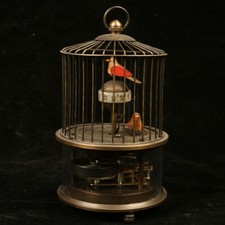 Brass mechanical clock - brass, bird