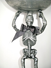 LARGE METAL SKELETON WITH CANDY SERVING DISH BOWL 21.5"  GOTHIC LOVELY