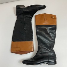 Ralph Lauren Riding Style Knee High Boots Black Tan Leather Size 8.5
