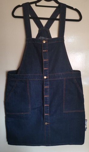 Dark blue denim pinafore dress - blue,
