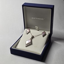Paul Kennedy Sterling Silver 925 Set Pink MOP Earrings & Pendant + Chain