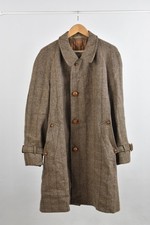Vintage Aquascutum Men's Wool Brown Tweed Coat Buttoned Overcoat, Chest 48"