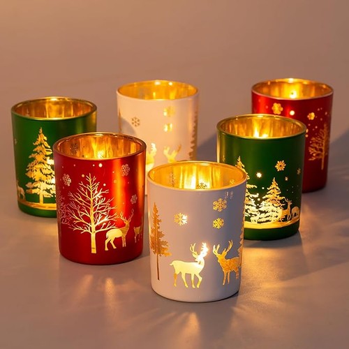 Christmas glass votive tea - glass,
