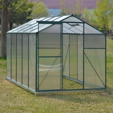 Aluminium 4x6 6x6 8x6 10x6ft Greenhouse Polycarbonate Garden Grow w/ Steel Base