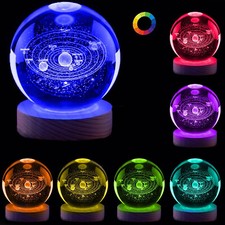 USB 3D Moon Planet Globe Galaxy Night Light LED Crystal Ball Table Lamp Bedside