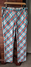 ROYAL & AWESOME Turquoise/Orange/White Tartan Stretch Golf Trousers Size 14