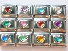 SILVER CLASSIC CRYSTAL HEART ITALIAN BRACELET CHARM LINK BIRTHSTONE ZODIAC 