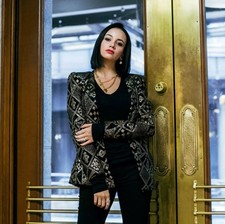 Zara Black Gold Sequin Velvet Blazer Jacket Size S Bloggers 