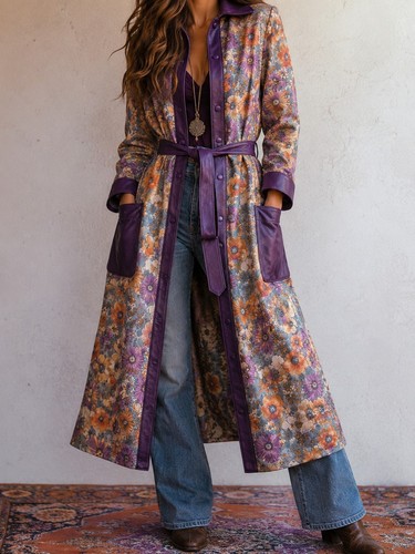 Vintage floral leather coat - vintage,