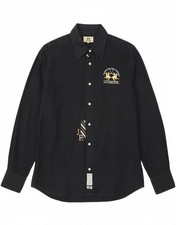 LA MARTINA Mens Graphic Shirt XL Navy Blue Linen BY04