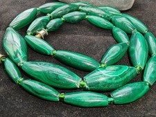 Shorter African Malachite old cut hand carved Gemstone necklace vintage