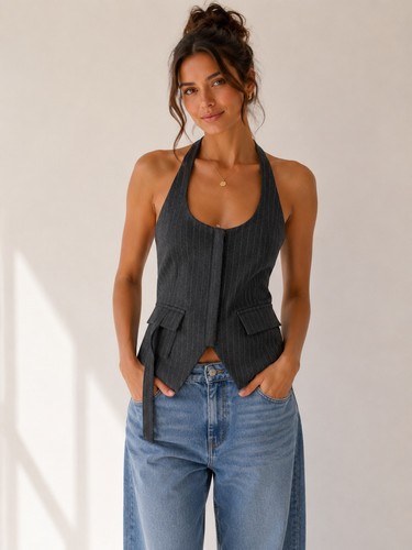 Zara grey pinstripe halterneck - pinstripe,