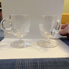 Two Vintage Cut Glass Footed Punch Glasses With Handles. 