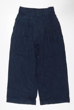 John Lewis Women’s Blue Linen Wide Leg Cropped Trousers Size 12