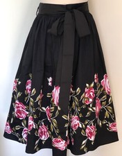 Full dirndl vintage 1950s style skirt black with pink roses border print S to 3X