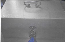 HEAVY METAL STRONG BOX / PETTY CASH BOX. GREY. 36CM X 26CM X 14CM. 2 KEYS