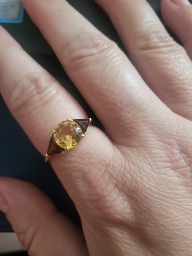 9ct gold citrine garnet ring - 9ct,