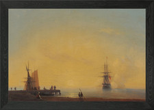 Seascape with Ships and Figures Framed Wall Art Poster Canvas Print Picture