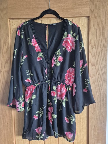 Black floral summer jumpsuit - black,