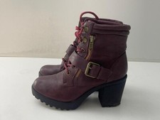 New Look Ladies Burgundy Faux Leather Lace/ Zip up Ankle Boots UK 4 EUR 37 B219