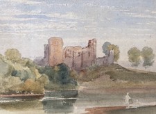 William Leighton Leitch Original Antique Watercolour Easby Abbey Yorkshire