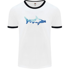 Hammerhead Shark Scuba Diver Diving Mens Ringer T-Shirt
