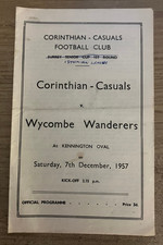 CORINTHIAN CASUALS v WYCOMBE WANDERERS PROGRAMME - ISTHMIAN LEAGUE - 07/12/1957