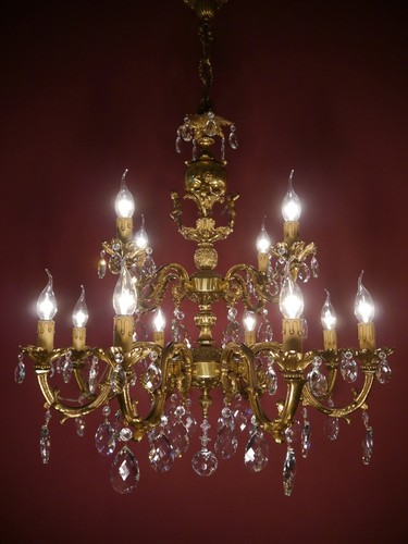 Large chandelier brass - large, crystal