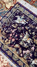 Silk Rug 4 x 2.5 Feet Hand knotted New Purple Hunting Carpet 900+ KPSI