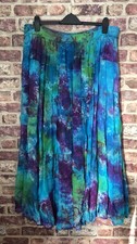 Boho Gypsy  Blue Purple Tie Dye Flowing Crinkle Festival Maxi Skirt Lined 