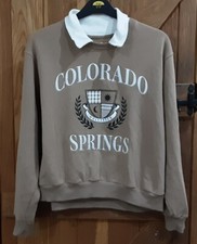 Ladies Hollister Collared Colorado Springs Crewneck medium jumper brown tan 