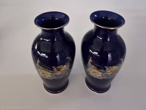 Pair blue cobalt vases with - of,