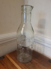 Vintage Clear Milk Bottle Glass Embossed Cow & Farmer Absolutely Pure Milk