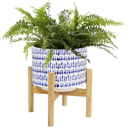 Ceramic planter with wood - ceramic,